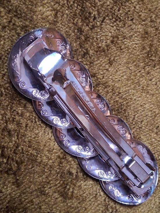 Vintage Barrette Hair Clip Silver Tone Circle Link Spiral Korea 3.5" - Picture 12 of 15